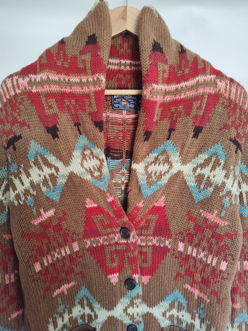American Living Southwestern Aztec Shawl Collar Cotton Cardigan Sweater Size M